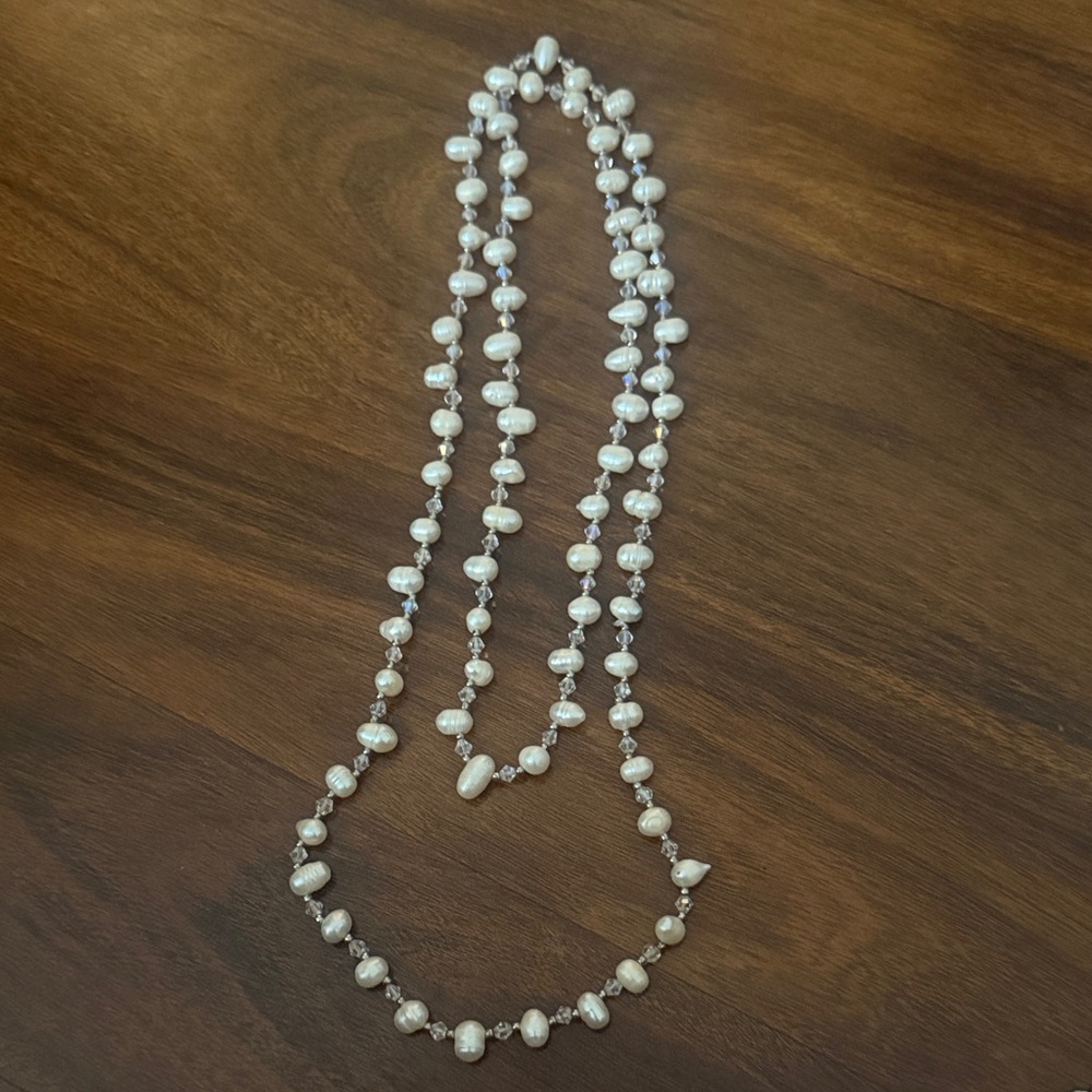 Freshwater Pearl Beaded Long Necklace - White